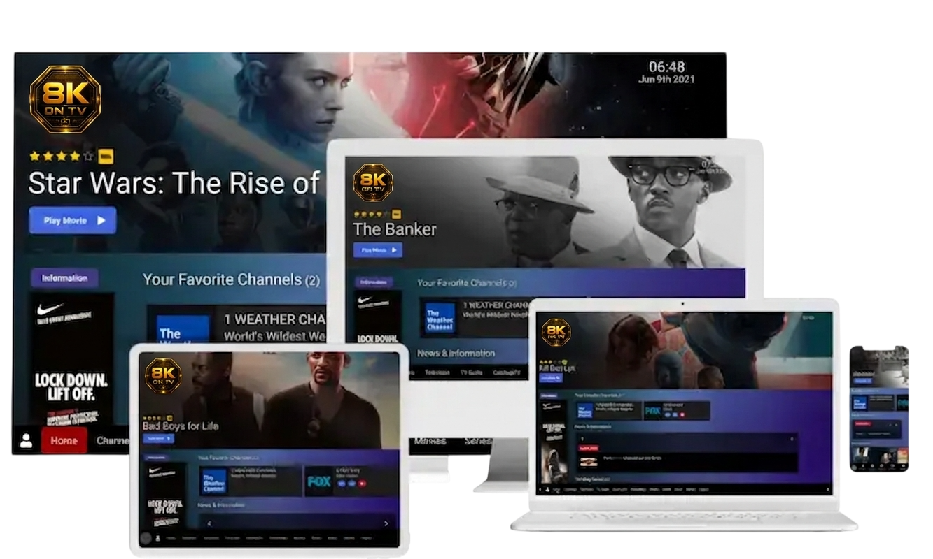 8Kontv IPTV streaming on TV, laptop, tablet and phone at the same time